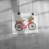 11" x 14" Bicycle with Flowers Poster Print #2 Watercolor Look