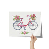 11" x 14" Bicycle with Flowers Poster Print Watercolor Look