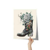 11" x 14" Victorian Gothic Black Boot with Blue Roses Poster Print