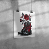 11" x 14" Victorian Gothic Black Boots with Red Roses Poster Print