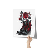 11" x 14" Victorian Gothic Black Boots with Red Roses Poster Print