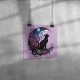 12 x 12 Celestial Black Cat Print, Glossy or Matte Finish