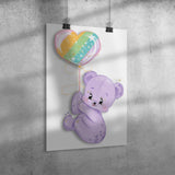 12" x 18" Purple Teddy Bear with Balloon Nursery Print Poster