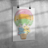 12" x 18" Teddy Bears in Hot Air Balloon Nursery Print Poster