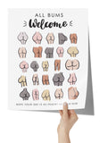 ALL BUMS WELCOME Bathroom Art Poster 11x14, Glossy or Matte