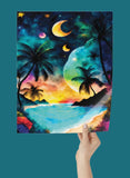 BEACH SUNSET Beautiful Watercolor Look 11x14 Poster Print, Matte or Glossy