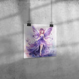 Beautiful Watercolor Look 12x12 PURPLE FAIRY Poster Print, Matte or Glossy