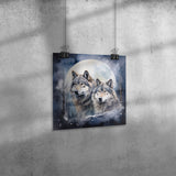 Beautiful Watercolor Look 12x12 WINTER WOLVES Poster Print, Matte or Glossy