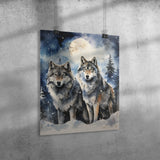 Beautiful Watercolor Look 16x20 WINTER WOLVES Poster Print, Matte or Glossy