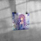 Beautiful Watercolor Look 12x12 PURPLE FAIRY Poster Print, Matte or Glossy