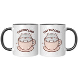 CATPUCCINO 11oz COFFEE MUG, Plain White or Color Accent