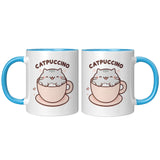 CATPUCCINO 11oz COFFEE MUG, Plain White or Color Accent