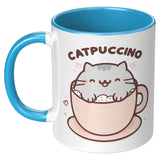 CATPUCCINO 11oz COFFEE MUG, Plain White or Color Accent