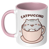 CATPUCCINO 11oz COFFEE MUG, Plain White or Color Accent