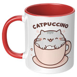 CATPUCCINO 11oz COFFEE MUG, Plain White or Color Accent