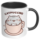CATPUCCINO 11oz COFFEE MUG, Plain White or Color Accent