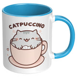 CATPUCCINO 11oz COFFEE MUG, Plain White or Color Accent