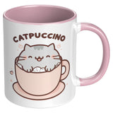 CATPUCCINO 11oz COFFEE MUG, Plain White or Color Accent