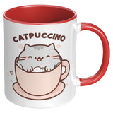 CATPUCCINO 11oz COFFEE MUG, Plain White or Color Accent