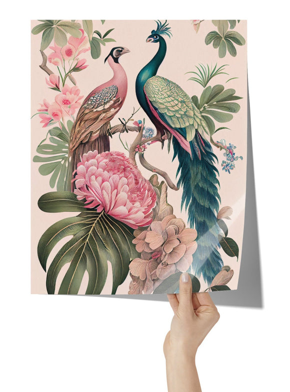 Chinoiserie Look PEACOCKS in Tree 11x14 PRINT POSTER