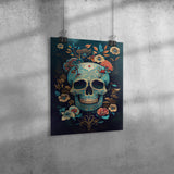 Chinoiserie Look SUGAR SKULL 11x14 PRINT POSTER, Teal