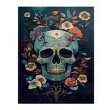 Chinoiserie Look SUGAR SKULL 11x14 PRINT POSTER, Teal