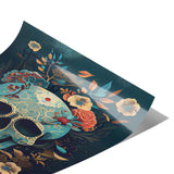 Chinoiserie Look SUGAR SKULL 11x14 PRINT POSTER, Teal