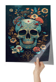 Chinoiserie Look SUGAR SKULL 11x14 PRINT POSTER, Teal