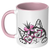 Cute Peeking Kitty Cat with Heart Glasses 11oz Coffee Mug