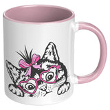 Cute Peeking Kitty Cat with Heart Glasses 11oz Coffee Mug