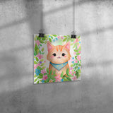 Cute Watercolor Style CAT Print 12" x 12" Matte or Glossy