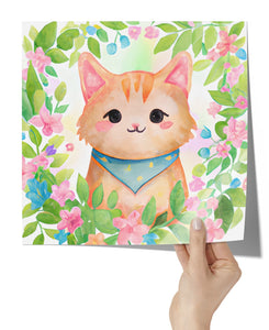 Cute Watercolor Style CAT Print 12" x 12" Matte or Glossy