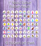 Easter Design Seals Stickers, 1" Round Envelope Seals, Easter Bunny, Easter Eggs