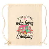 Just a Girl Who Loves CAMPING Drawstring Canvas Backpack
