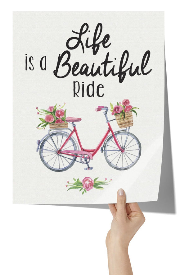 LIFE is a BEAUTIFUL RIDE 11x14 Poster, Bicycle, Bike, Floral