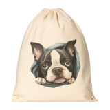 Peeking Boston Terrier Drawstring Canvas Backpack