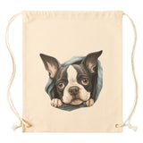 Peeking Boston Terrier Drawstring Canvas Backpack