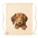 Peeking Dachshund Drawstring Canvas Backpack