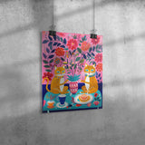 Pop Art Design CATS DRINKING TEA 11 x 14 Poster PRINT, Glossy or Matte