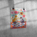Pop Art Design CATS DRINKING TEA 11 x 14 Poster PRINT, Glossy or Matte