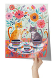 Pop Art Design CATS DRINKING TEA 11 x 14 Poster PRINT, Glossy or Matte