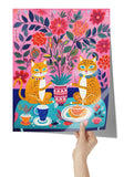 Pop Art Design CATS DRINKING TEA 11 x 14 Poster PRINT, Glossy or Matte