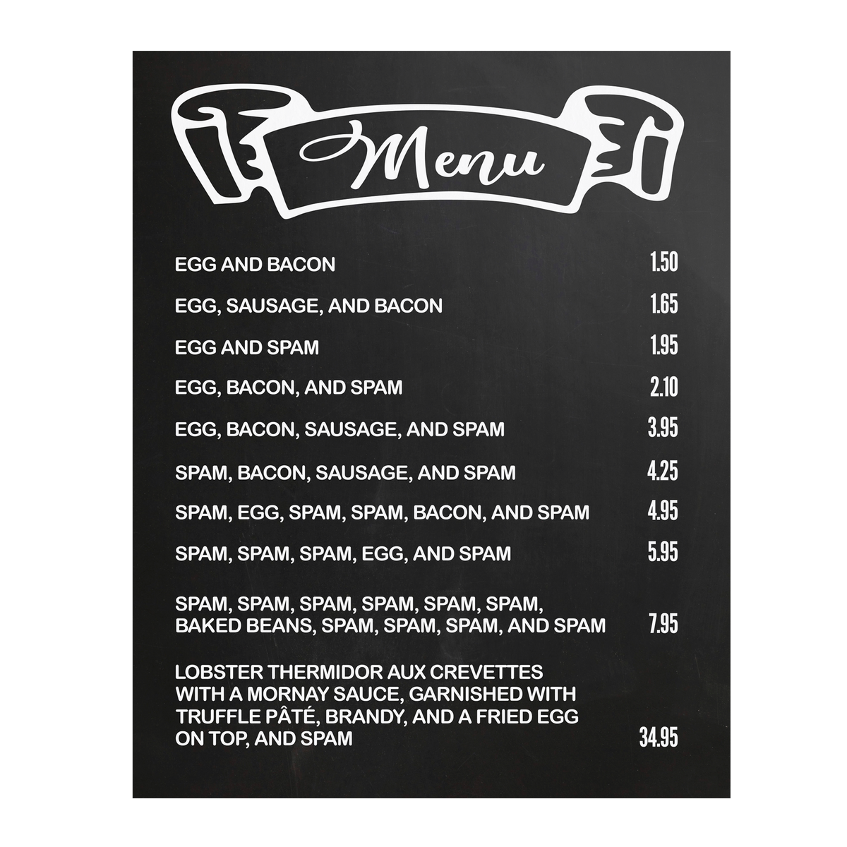 SPAM Menu Poster 16x20 Monty Python Inspired Faux Chalkboard Look