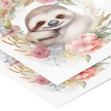 Watercolor Look 11x14 Floral SLOTH Poster Print, Matte or Glossy