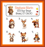 Personalized Autumn Animals Address Labels – Cozy Fall Hats, Cute Woodland Creatures, Set of 30 Return Labels