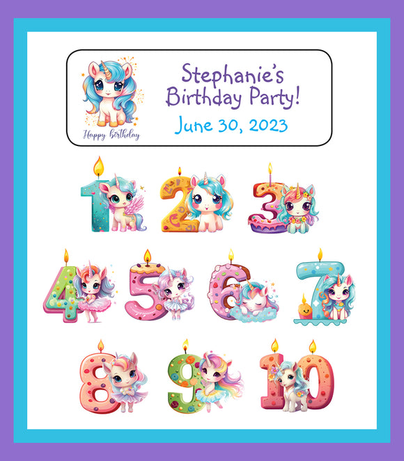 Personalized Cute UNICORN BIRTHDAY Address LABELS, Sets of 30 Address or Party Favor Labels