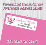 Personalized ADDRESS Labels BREAST CANCER Awareness, Sets of 30 Personalized Return Labels