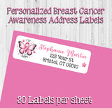 Breast Cancer Awareness Personalized Address Labels, Butterflies, Pink