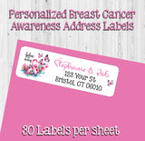 Breast Cancer Awareness Personalized Address Labels, Butterflies, Pink
