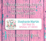 Patchwork Easter Bunnies Personalized Address Labels, Cotton Tails, Sets of 30